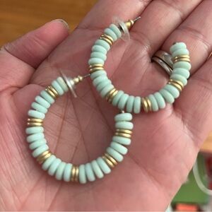 Stella & Dot Modern Boho Beaded Hoops - gold and mint